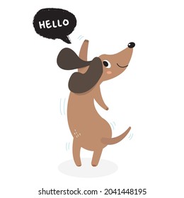 Cute Dachshund dog doodle vector illustration,Adorable pattern with funny dog,Funny colorful vector pattern with cute dog,Hand drawn ,vector illustration for t-shirt ,card, poster design for kids. 