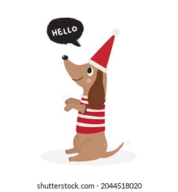 Cute Dachshund dog doodle vector illustration,Adorable pattern with funny dog,Funny colorful vector pattern with cute dog,Hand drawn ,vector illustration for t-shirt ,card, poster design for kids.