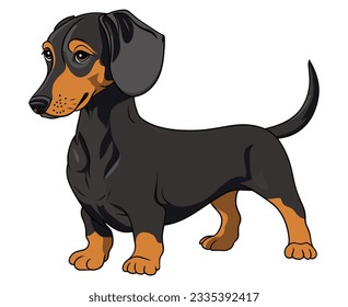 Cute Dachshund dog isolated on white background. Flat Vector illustration