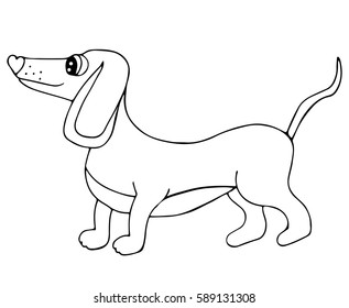 Cute dachshund dog isolated on the white background. For coloring book and other child design.