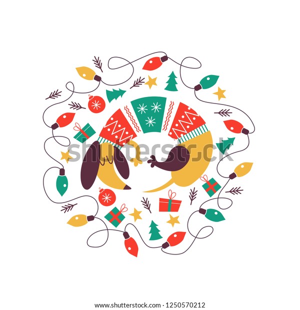 Cute Dachshund Dog Knitted Sweater Christmas Stock Vector Royalty