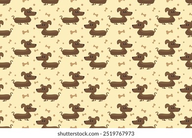 Cute Dachshund Dog Pattern Background. Wallpaper. Vector Illustration. Animal Backdrop. Cartoon. Banner