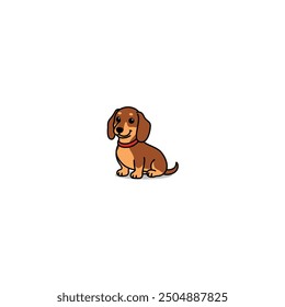 Cute dachshund dog sitting cartoon, vector illustration