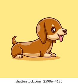 Cute Dachshund Dog Sitting Cartoon Vector Icon Illustration. Animal Nature Icon Concept Isolated Premium Vector. Flat Cartoon Style