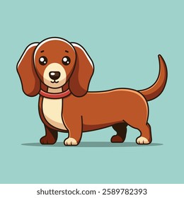 Cute Dachshund Dog Standing Cartoon Vector Icon Illustration. Animal Nature Icon Concept Isolated Premium Vector. Flat Cartoon Style