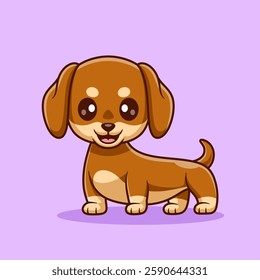 Cute Dachshund Dog Standing Cartoon Vector Icon Illustration. Animal Nature Icon Concept Isolated Premium Vector. Flat Cartoon Style