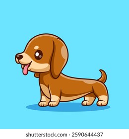 Cute Dachshund Dog Standing Cartoon Vector Icon Illustration. Animal Nature Icon Concept Isolated Premium Vector. Flat Cartoon Style