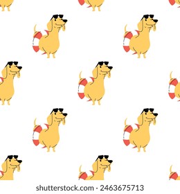 CUTE DACHSHUND DOG WITH SUMMER OUTFIT SEAMLESS PATTERN