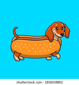 Cute Dachshund Hotdog Cartoon Vector Icon Illustration. Animal Food Icon Concept Isolated Premium Vector. Flat Cartoon Style