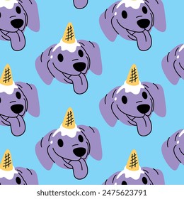 A CUTE DACHSHUND WITH AN ICE CREAM ON HIS HEAD SEAMLESS PATTERN