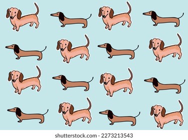 Cute dachshund pattern. Hand drawn seamless texture with dogs. Vector illustration.