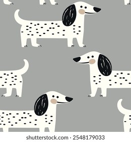 Cute dachshund pattern. Hand drawn seamless texture with dogs. Vector illustration