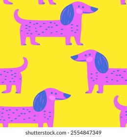 Cute dachshund pattern. Hand drawn seamless texture with dogs. Vector illustration