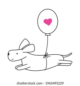 cute dachshund puppy with a balloon. linear vector icon