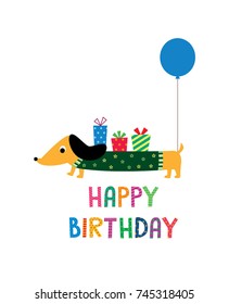 cute dachshund puppy happy birthday greeting