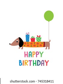 cute dachshund puppy happy birthday greeting
