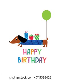 cute dachshund puppy happy birthday greeting