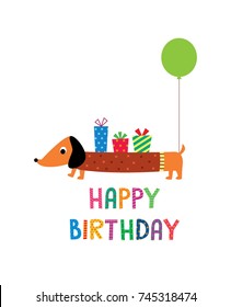 cute dachshund puppy happy birthday greeting