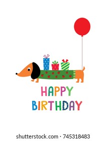 cute dachshund puppy happy birthday greeting