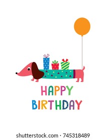 cute dachshund puppy happy birthday greeting