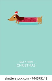 cute dachshund puppy merry christmas greeting card vector