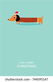 cute dachshund puppy merry christmas greeting card vector