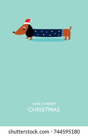 cute dachshund puppy merry christmas greeting card vector