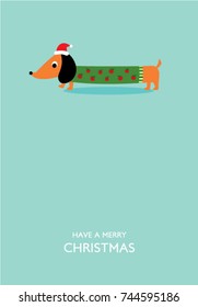 cute dachshund puppy merry christmas greeting card vector