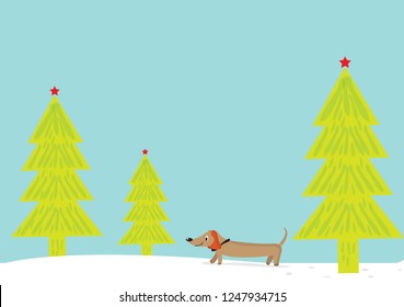 cute dachshund puppy in the snow vector,cute dog in the snow