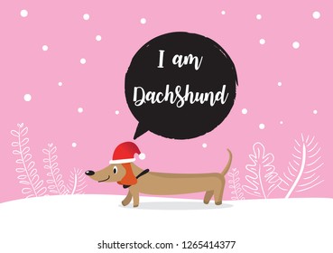 Cute dachshund puppy in the snow vector,cute dog play a ball in the snow,Vector illustration for Merry Christmas and Happy New Year,Cute dog in simple cartoon style,Illustration of cute dachshund