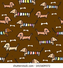 Cute dachshund puppy in the snow vector,Cute dog in simple cartoon style,Illustration of cute dachshund 