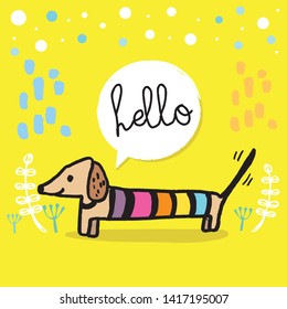 Cute dachshund puppy in the snow vector,Cute dog in simple cartoon style,Illustration of cute dachshund 