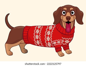 Cute Dachshund Sausage Dog wearing Ugly Sweater