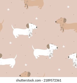 Cute dachshund seamless pattern. Kids print. Vector hand drawn illustration.