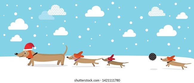 cute dachshund vector,vector pattern with dachshund,Set of cute cartoon character illustration for christmas and new year celebration(Penguin, deer, bear ,fox,santa claus,dog)