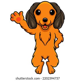 Cute dachund dog cartoon waving hand