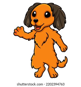 Cute dachund dog cartoon waving hand