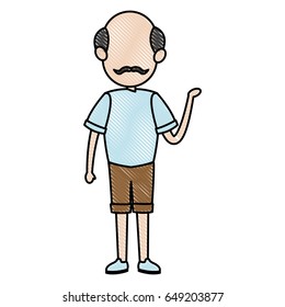cute dad bald and mustache with short pants