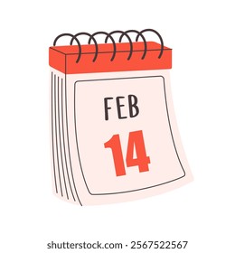 Cute daily calendar with date February 14th. Happy Valentines Day. Vector illustration in flat style