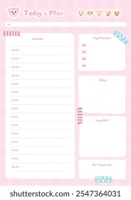 Cute Daily Planner with Schedule and Notes