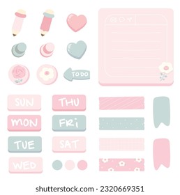 Cute daily planner scrapbook pink elements