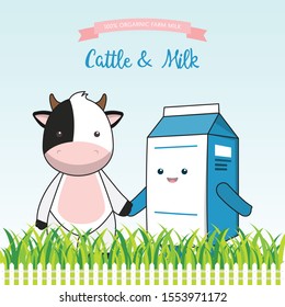 cute dairy cattle and milk character