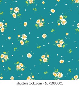 Cute daisies ditsy seamless pattern. Great for summer vintage fabric, scrapbooking, wallpaper, giftwrap. Suraface pattern design.