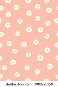 Cute Daisies Seamless Pattern on Pink Background. Simple Hand Drawn Vector Illustration. Great for Textile, Fabric Prints, Wrapping Paper.
