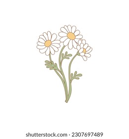 Cute daisy bouquet vector illustration. Flower Power aesthetic design element for planner, sticker, scrapbook, poster, card , pattern, tee shirt