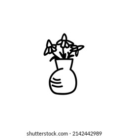 Cute daisy in ceramic vase isolated on white background. Vector doodle illustration. Perfect for cards, decorations, logo.