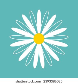Cura margarita Chamomile. Icono de gran camomila blanca. Doodle de línea de contorno. Colección de plantas de flores redondas. Concepto creciente. Estilo natural. Tarjeta de amor. Diseño plano. Fondo azul. Ilustración del vector