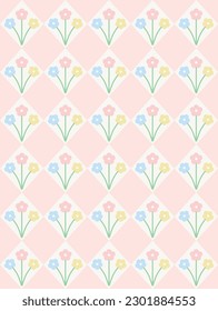 Cute daisy and cherry seamless pattern. Print, template. Vector illustration. 