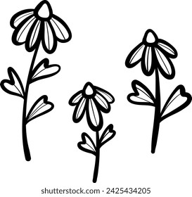 Cute daisy doodles, vector flower clip art set, isolated hand drawn elements
