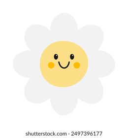 Cute daisy flower. Chamomile smiles in cartoon style. Vector illustration.